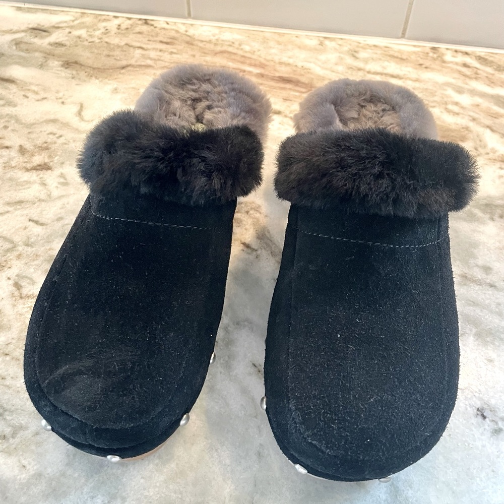 Cloud nine sheepskin  and suede clogs